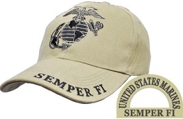 Marine Corps Cap Subdued Embroidered Semper Fi W Large Ega Black On Khak... - $32.56