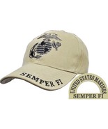 Marine Corps Cap Subdued Embroidered Semper Fi W Large Ega Black On Khak... - $31.56