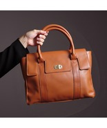 Handmade Leather Brown Full-Grain Leather Tote Luxury Office Purse  Shou... - $300.89 CAD