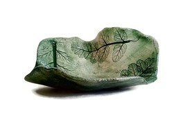 Artisan Irregular Shape Ceramic Bowl Green Leaves Decor Ring Holder Dish... - £59.76 GBP