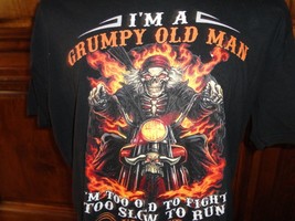 Black Motorcycle BIKER Flames Skeleton Grumpy Old Man Cotton t-shirt Adu... - $23.75