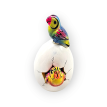 Hatched Egg Pottery Bird Double Rainbow Parrots Mexico Hand Painted Signed 280 - £11.61 GBP