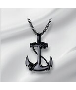 Pirate Anchor Pendant Shiny Black Coated Necklace - $22.80