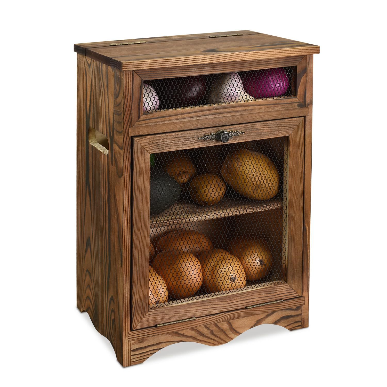 Ikee Design Free Assemble Wooden Countertop Potato and Onion Storage Bin Box,Cou