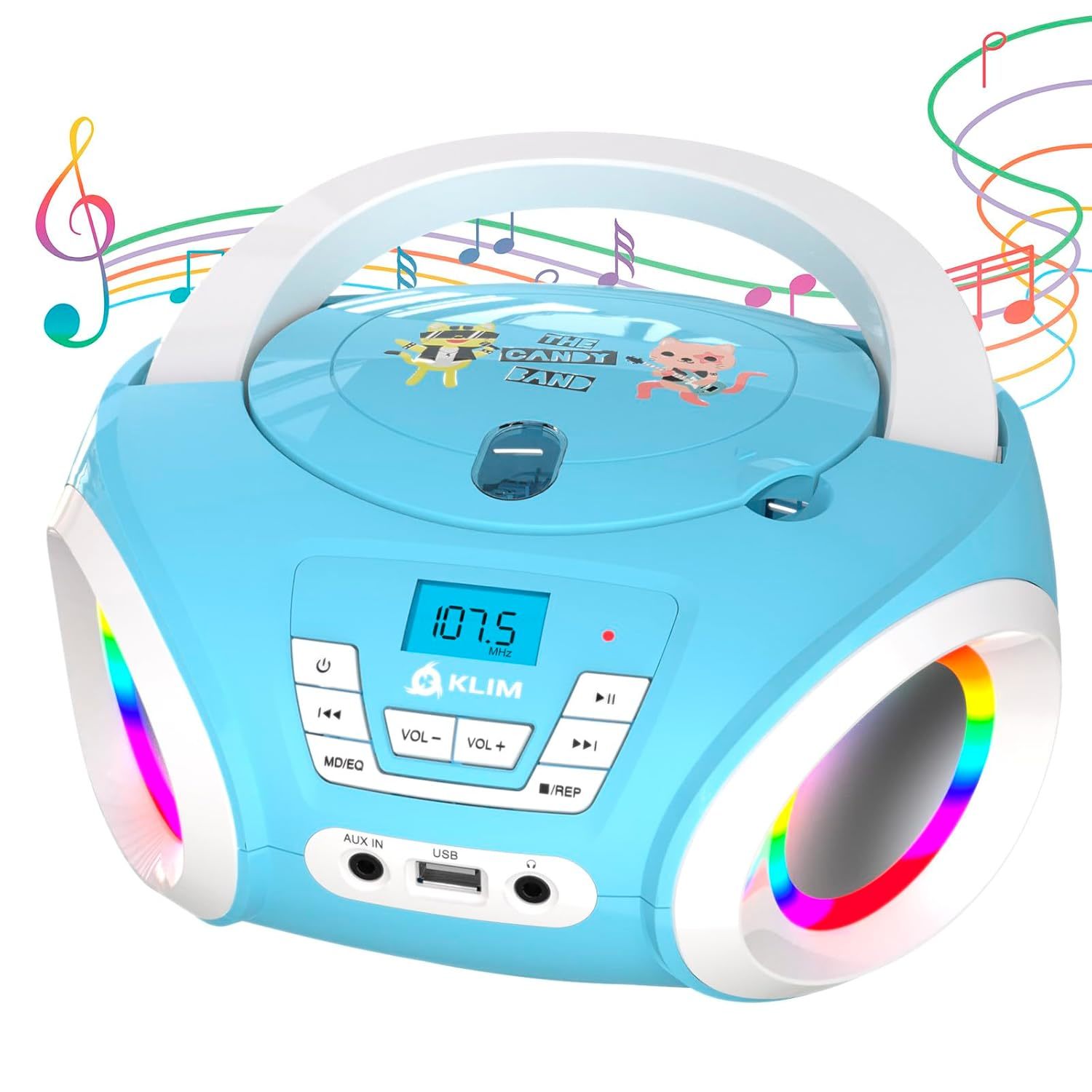 KLIM Candy Kids Boombox CD Player for Kids + New 2024 + FM Radio + Batteries Inc