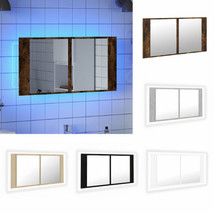 Modern Wooden Bathroom Mirror Cabinet With LED Lights &amp; Storage Shelves Wood - £56.33 GBP+
