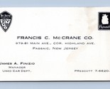 Francis McCrane De Soto Plymouth Auto Dealership Business Card Passaic N... - $18.66