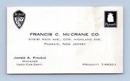Francis McCrane De Soto Plymouth Auto Dealership Business Card Passaic N... - £14.74 GBP