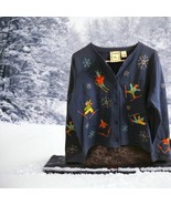 Michael Simon Size LARGE Ski Snowflakes Womens Cropped Sweater Cardigan ... - $51.43 CAD