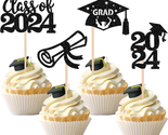 2024 Graduation Cupcake Toppers 24 PCS Glitter Class of 2024 Diploma Gra... - £13.19 GBP
