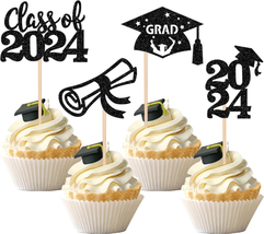 2024 Graduation Cupcake Toppers 24 PCS Glitter Class of 2024 Diploma Grad Cap Cu - £13.23 GBP
