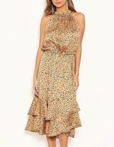 AX Paris Women&#39;s Size 8 Camel Brown W/ Black Polka Dot Midi Dress Sleeveless NEW - £24.89 GBP