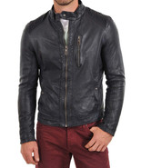 Mens Leather Jacket Stylish Genuine Lambskin Motorcycle Bomber Biker Jackets-060 - $117.50