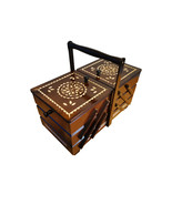 Large sewing box made from wood, dark brown handcarved wooden jewellery ... - $120.00
