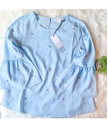 LOVE RICHE Blouse Top LOVERICHE Light Blue Rhinestone Bell Sleeve BOHO S... - €19,12 EUR