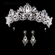 wedding crown queen bridal tiara bridal crown with earring  rhinestone headband  - £21.45 GBP