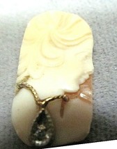 Cameo Antique Vintage Carved Shell With Diamond Unmounted Cameo Beautiful Woman - £59.07 GBP