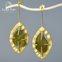 Natural Raw Stone Tourmaline Drop Earrings Real 925 Sterling Silver Gold Earring - £45.12 GBP