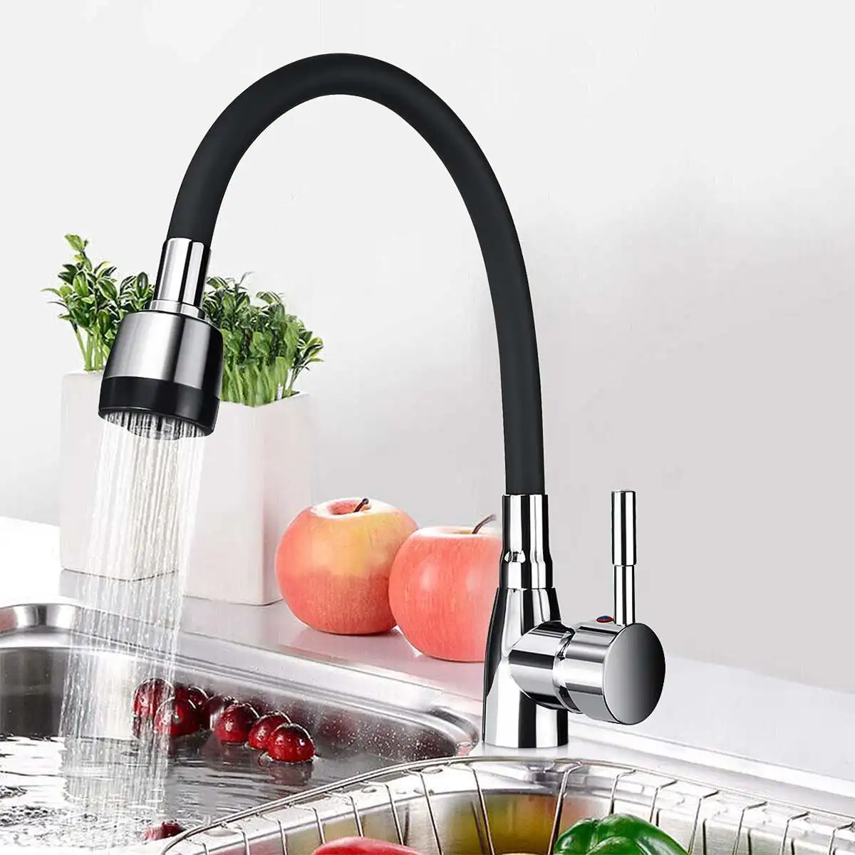 House Home Polished Kitchen Basin Faucet Cold and Hot Chrome Black 360 Rotating  - £44.82 GBP