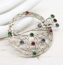 Vintage Large Celtic Scottish Penannular Crystal BROOCH Kilt Pin Jewellery - £24.32 GBP