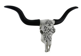 Longhorn and Lace Black &amp; White Filigree Design Hanging Steer Skull Statue - £63.28 GBP
