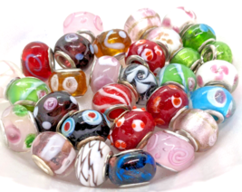 Lot of 30 15mm Colorful Fancy Lampwork Glass Beads Plated Core Loose Focal - £10.41 GBP