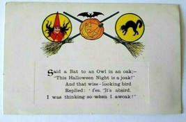 Antique Halloween Postcard Gibson 1912 Black Cat Witch Brooms Bat Portla... - £33.67 GBP