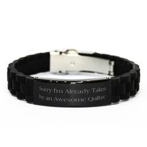 Sorry I&#39;m Already Taken by an Awesome Quilter. Black Glidelock Clasp Bracelet, Q - £15.62 GBP