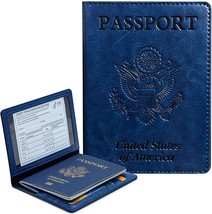 Leather Passport Holder Vaccination Card Wallet Blocking Cover Protector... - $13.99