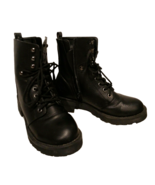 MIA Indigo Moto Combat Boots Women Black Size 6.5 Lug Lace-Up Zip Vegan ... - $31.81 CAD
