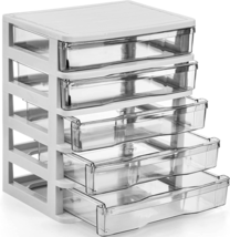 DEAYOU 5 Drawer Desktop Storage Bin Unit, Small Plastic Organizer, White Frame w - £28.64 GBP