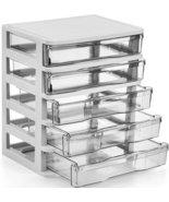 DEAYOU 5 Drawer Desktop Storage Bin Unit, Small Plastic Organizer, White... - £28.11 GBP
