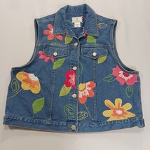 Susan Bristol Casuals Women's Blue Denim Vest Button Up Floral Size Large image 10