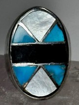 Navajo ring size 9 turquoise onyx mop southwest band sterling silver men - £145.37 GBP