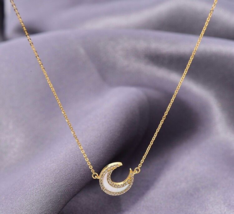 14ct Solid Gold Moonlight Crescent Necklace - 14k , gift, small, chain, white - £156.43 GBP