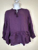 Terra &amp; Sky Womens Plus Size 0X Purple Ruffle Tassled Top Long Sleeve - $12.07