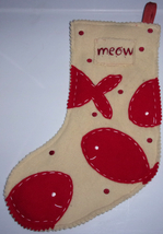 Meow Felt Christmas Stocking With Appliqued Fish Handmade - £7.95 GBP