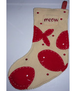 Meow Felt Christmas Stocking With Appliqued Fish Handmade - $13.70 CAD