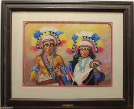Zuni Rainbow Dancers Carol Theroux Original Pastel Painting 27x33 Frame Mat COA - £1,359.26 GBP