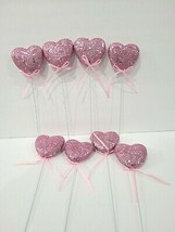 Valentines Day Pink Glitter Hearts Pick Ornaments Home Decor Set of 8 - $276.61 MXN