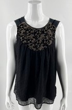 One September Anthropologie Top Size L Black Gold Embroidered Swiss Dot Womens - £25.17 GBP