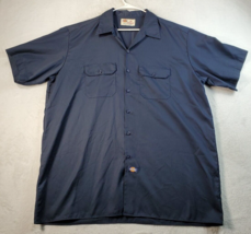 Dickies Shirt Men Size 2XL Navy Polyester Short Sleeve Logo Collared Button Down - £11.62 GBP