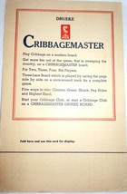Vintage Druke Cribbagemaster Instructions 1950s - $2.99
