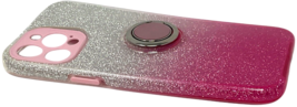 Slim Fit Silicone Case For iPhone 12 Pro Max - Pink & Silver Glitter Ring Stand image 4
