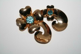 Coro Vintage Large Gold Tone Flower with Aqua Crystals Brooch  J391 - $24.00