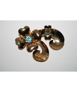 Coro Vintage Large Gold Tone Flower with Aqua Crystals Brooch  J391 - £19.01 GBP
