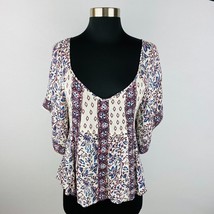 Free People Womens Small S Rayon Multicolor Bohemian Short Wide Sleeve Top - £14.98 GBP