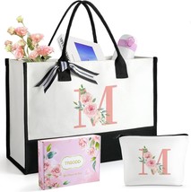 Ini tial Can vas Beach Bag w Makeup Bag Personalized Birthday Gifts Floral Bags  - $46.65