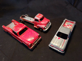 3 Old Red Toy Trucks LOT Irwin, Tootsietoy Chevrolet Camino Made In USA, Etc - $29.95