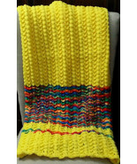 Hand Knitted Lacey Lap Blanket Yellow Throw Sunshine &amp; Rainbows 37x40 Mu... - $32.66